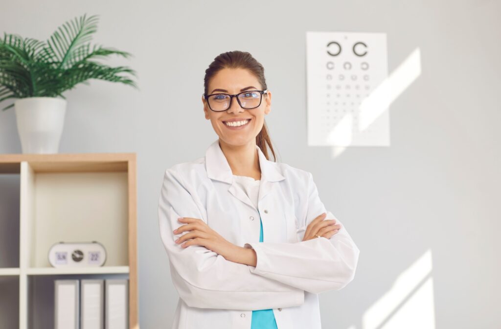 An Ontario optometrist smiling in their exam room.